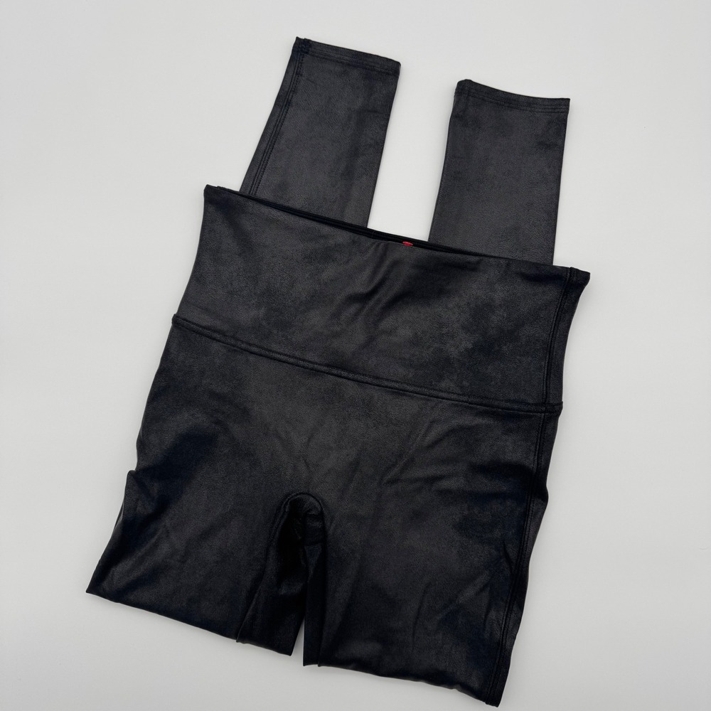 Spanx Faux Leather Leggings Black High Waisted Shaper Size Large